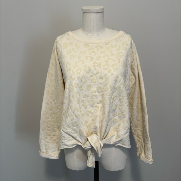 Jackson Rowe Arose Sweatshirt Cream Leopard Print Tie Front Cotton Sweatshirt - Picture 3 of 15